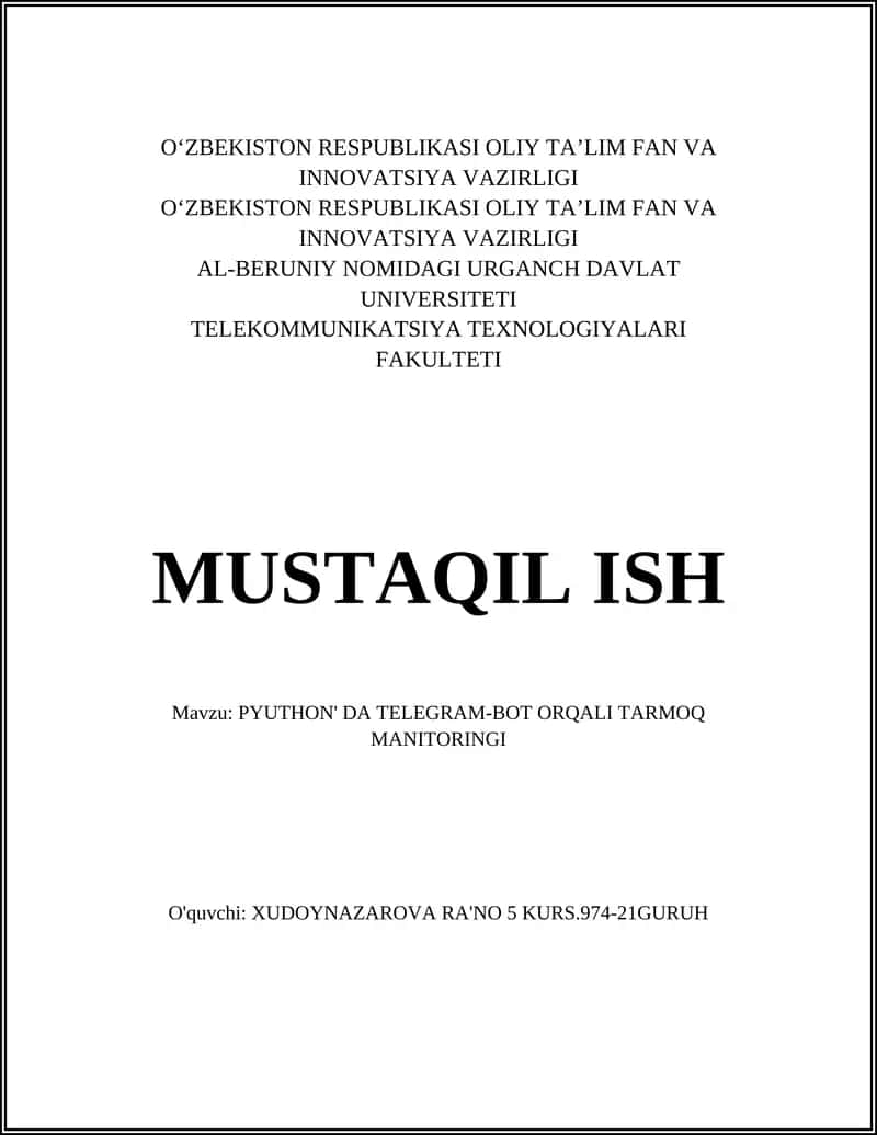 PYUTHON' DA TELEGRAM-BOT ORQALI TARMOQ MANITORINGI 1