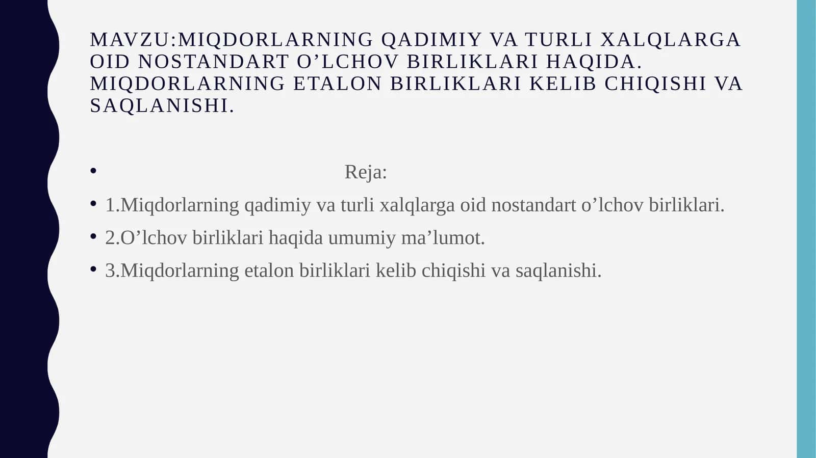 Miqdorlarning qadimiy va turli xalqqlarga oid nostandart o'lchov birliklari 1