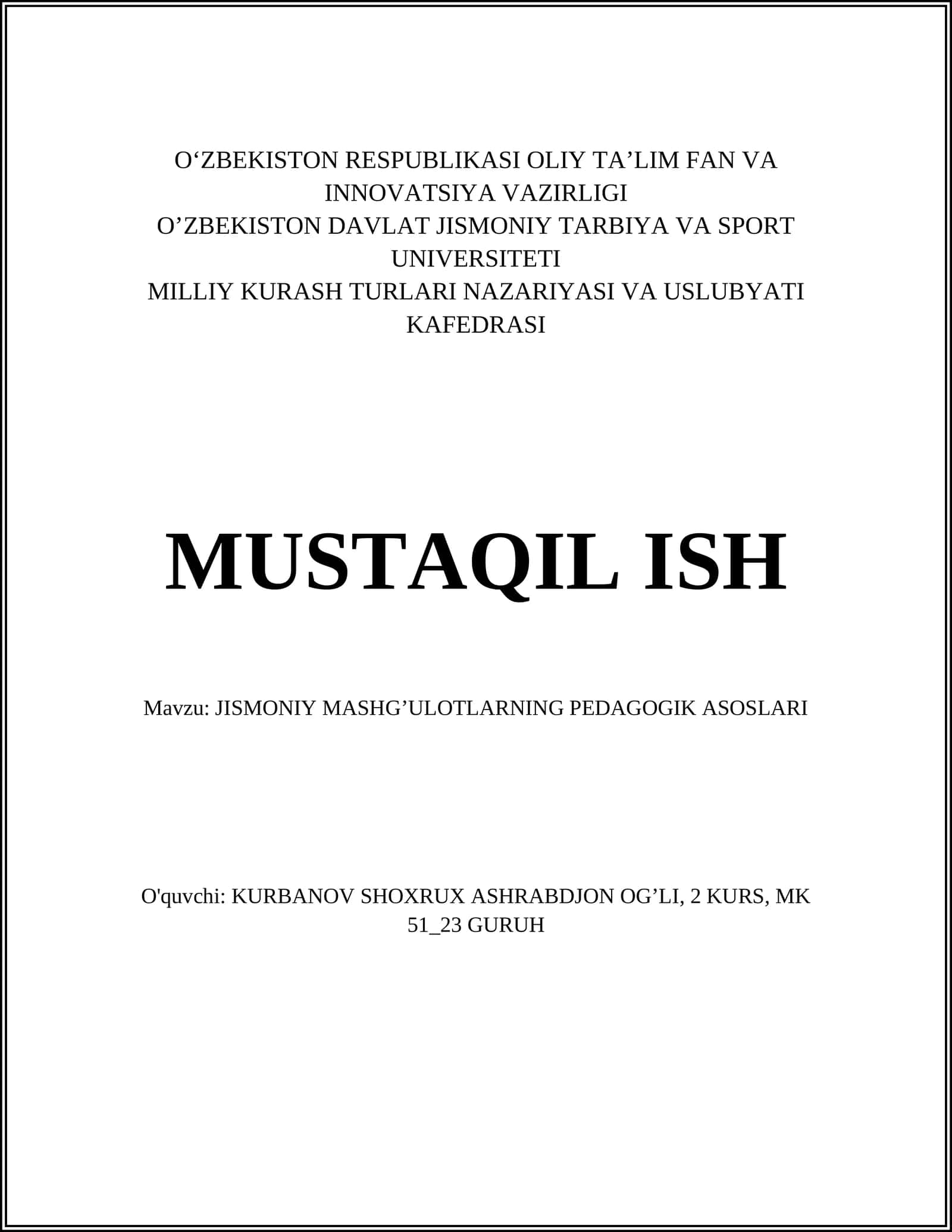 JISMONIY MASHG’ULOTLARNING PEDAGOGIK ASOSLARI 1