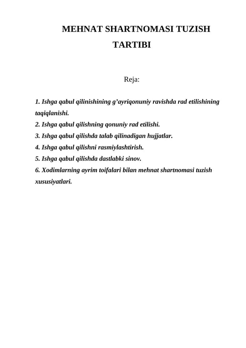 Mehnat Shartnomasi Tuzish Tartibi 1