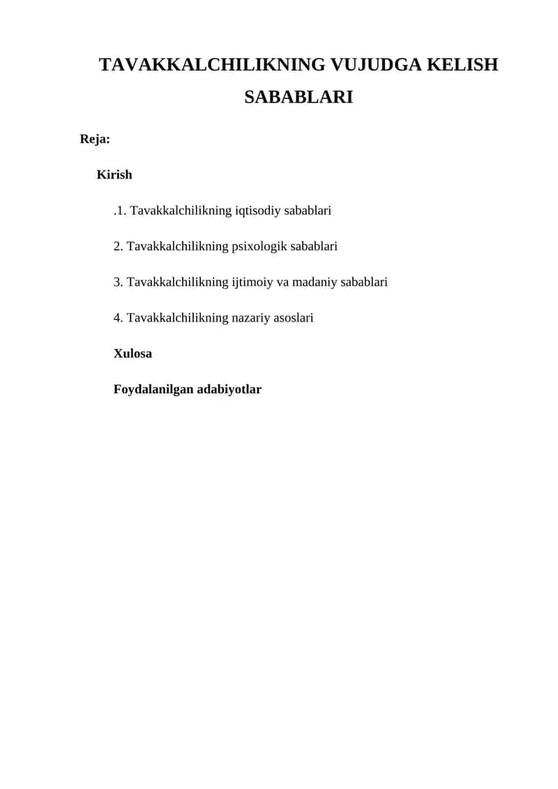 Tavakkalchilikning Vujudga Kelish Sabablari 1