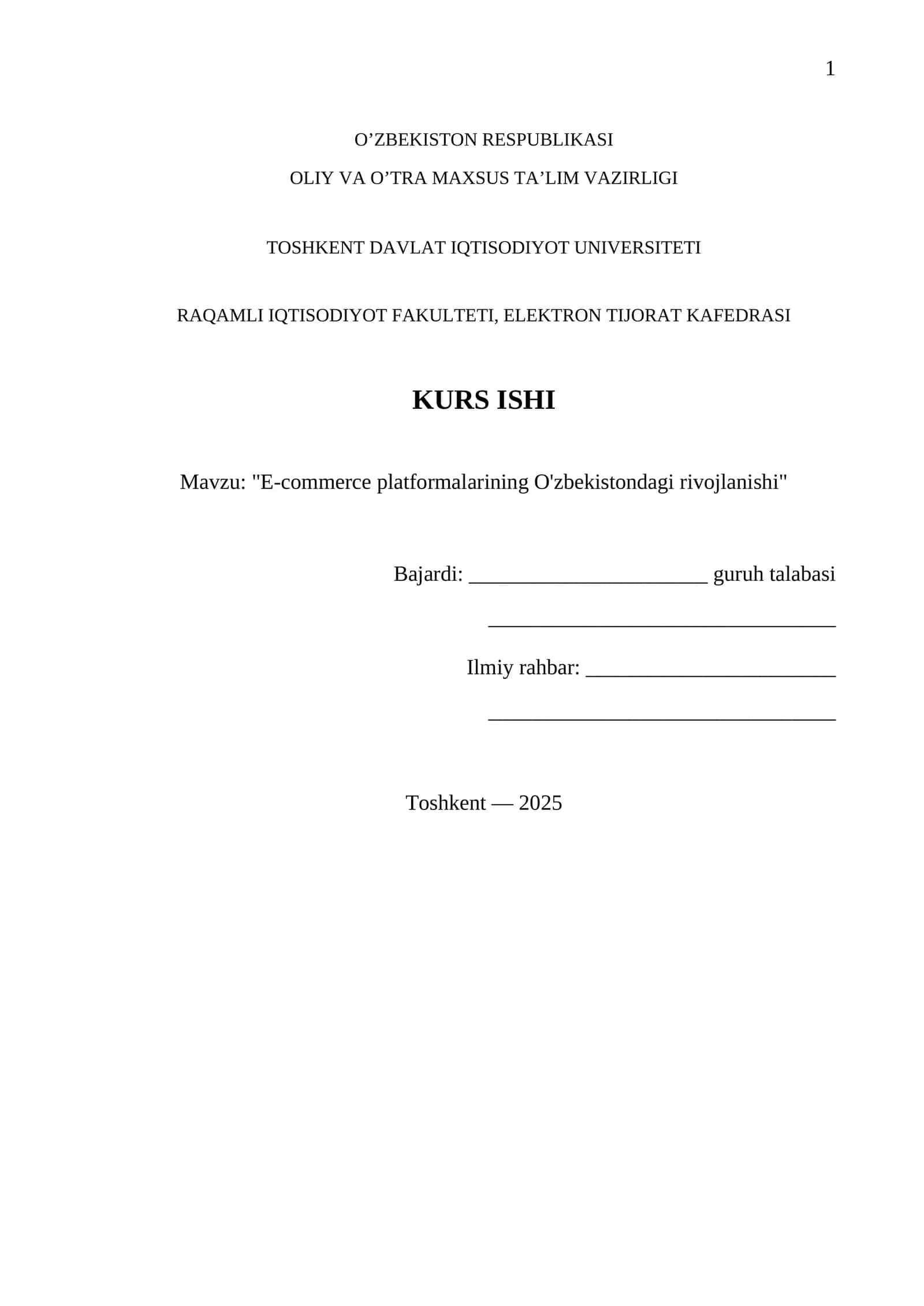 E-commerce platformalarining O'zbekistondagi rivojlanishi 1
