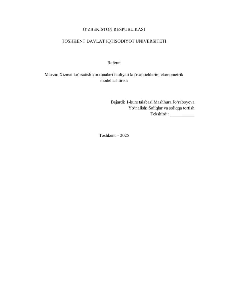 Oʻzbekistonda xizmat koʻrsatish korxonalarini ekonometrik modellashtirish 1