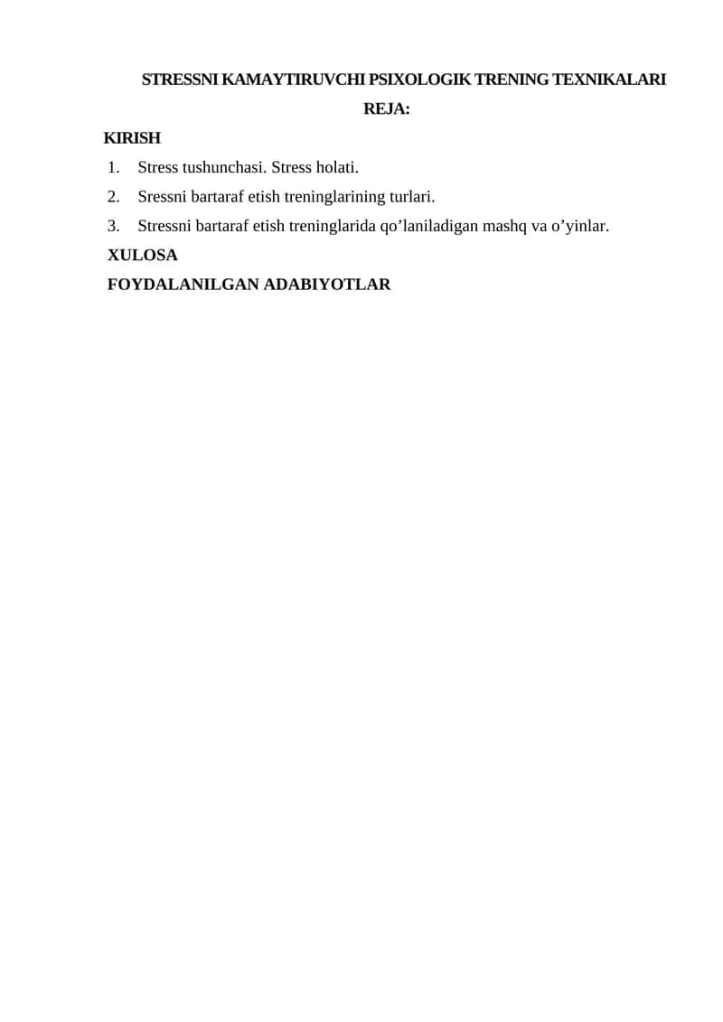 STRESSNI KAMAYTIRUVCHI PSIXOLOGIK TRENING TEXNIKALARI 1