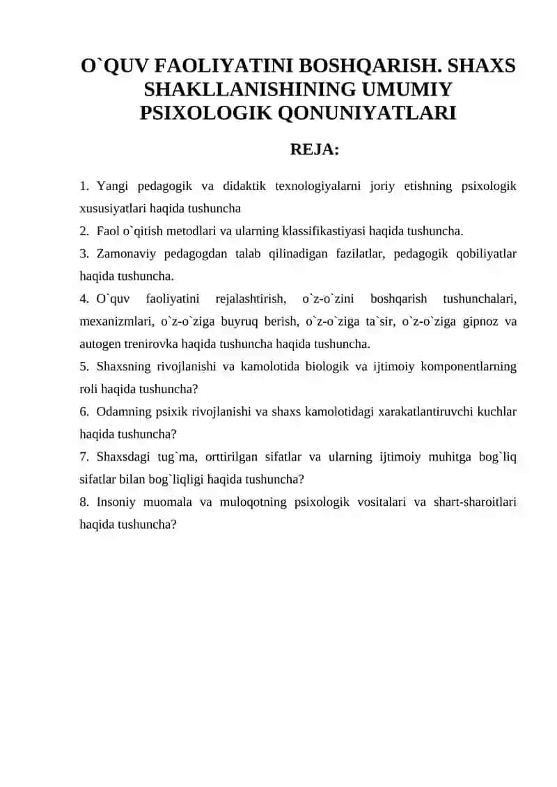 Shaxs Shakllanishining Umumiy Psixologik Qonuniyatlari 1