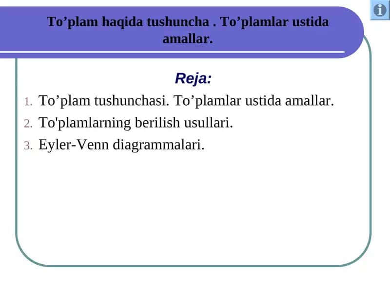 To'plamlar tushunchasi 1