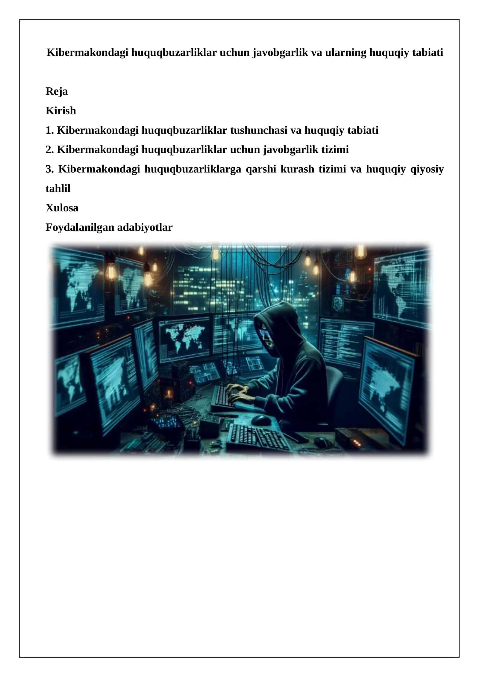 Kibermakondagi huquqbuzarliklar uchun javobgarlik va ularning huquqiy tabiati 1