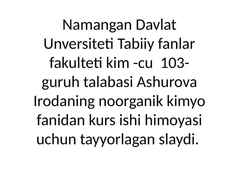 Organik Kimyo fanidan kurs ishi himoyasi 1