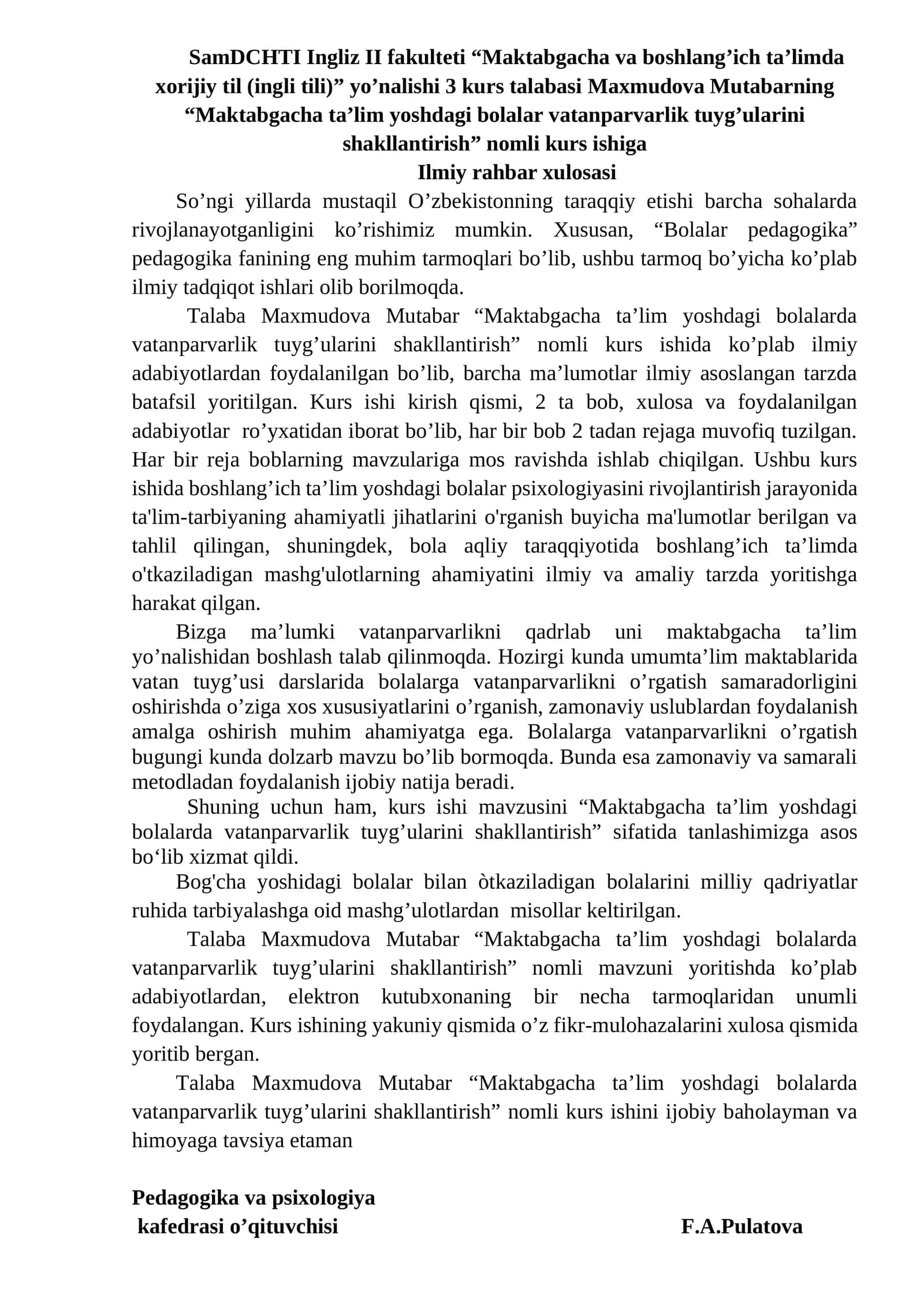 Maktabgacha ta'lim yoshdagi bolalar vatanparvarlik tuyg'ularini shakllantirish 1