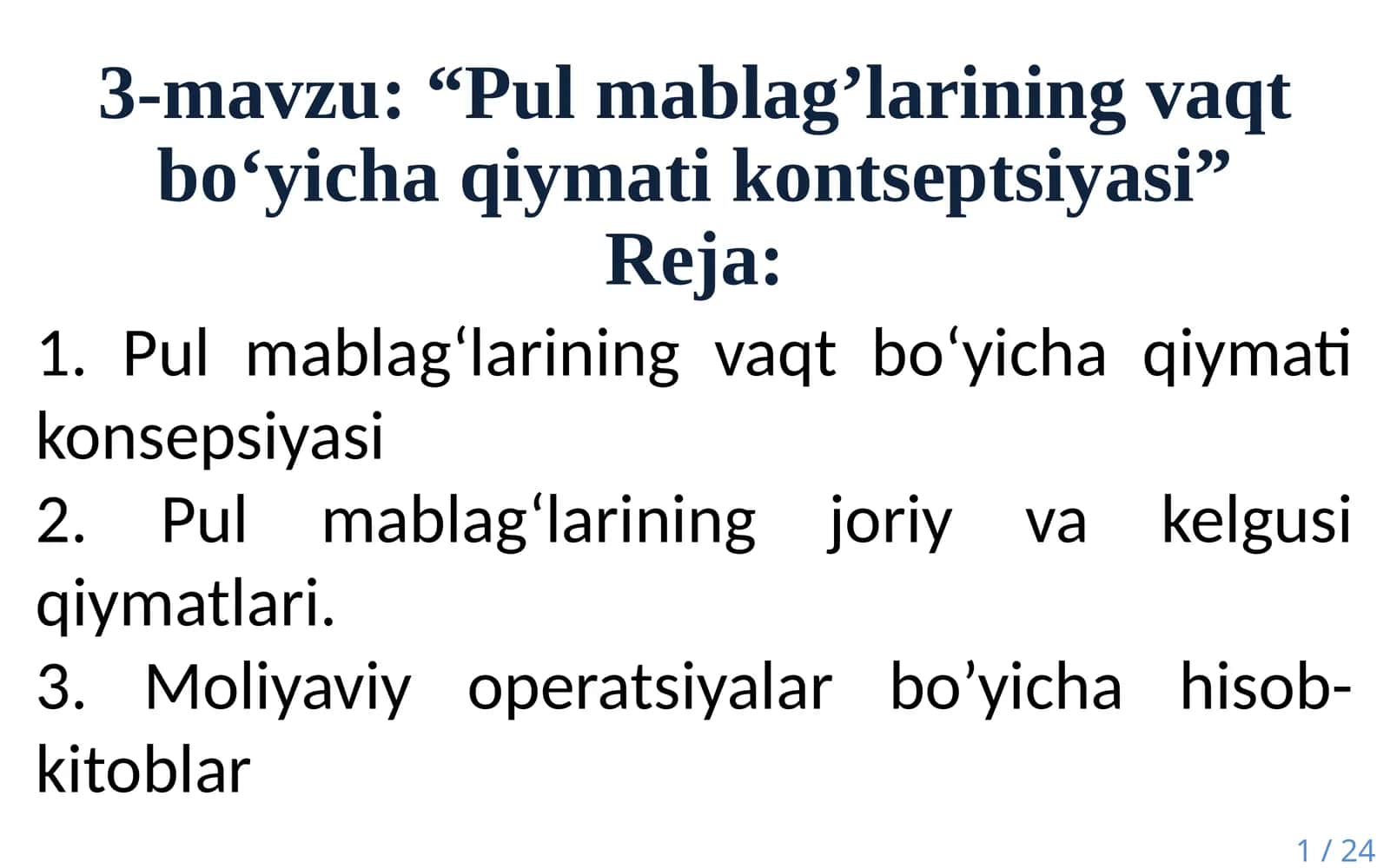 Pul mablag’larining vaqt bo‘yicha qiymati kontseptsiyasi 1