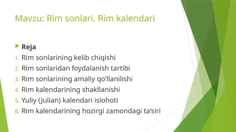 Rim sonlari. Rim kalendari 1