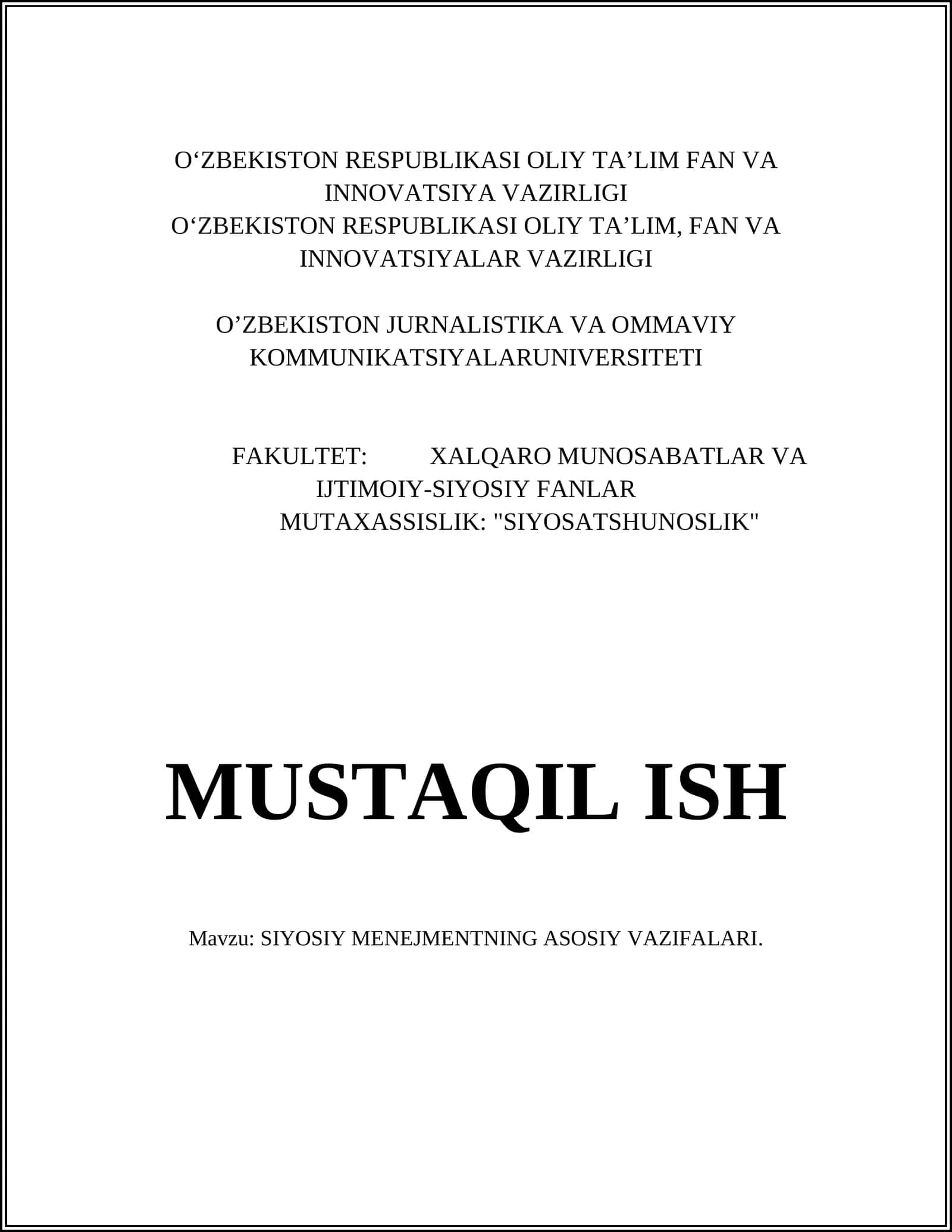 SIYOSIY MENEJMENTNING ASOSIY VAZIFALARI 1