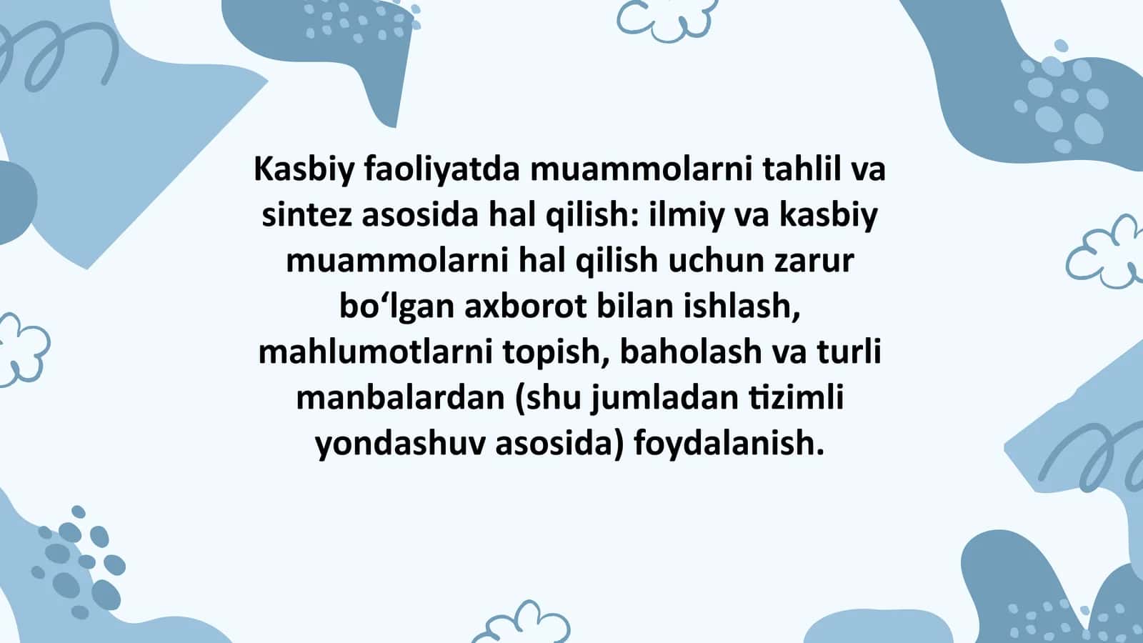 Kasbiy faoliyatda muammolarni tahlil va sintez asosida hal qilish 1