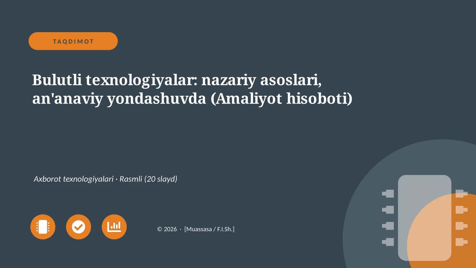 Bulutli texnologiyalar: nazariy asoslari, an'anaviy yondashuvda (Amaliyot hisoboti) 1