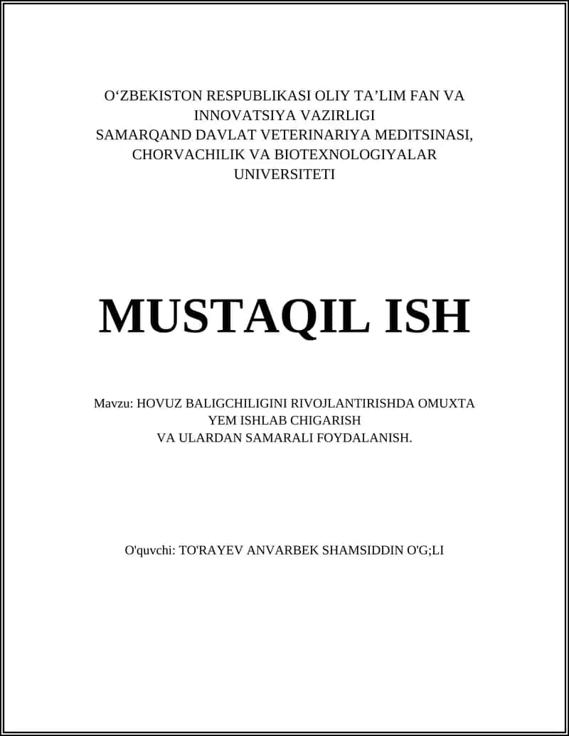 HOVUZ BALIGCHILIGINI RIVOJLANTIRISHDA OMUXTA YEM ISHLAB CHIGARISH VA ULARDAN SAMARALI FOYDALANISH 1