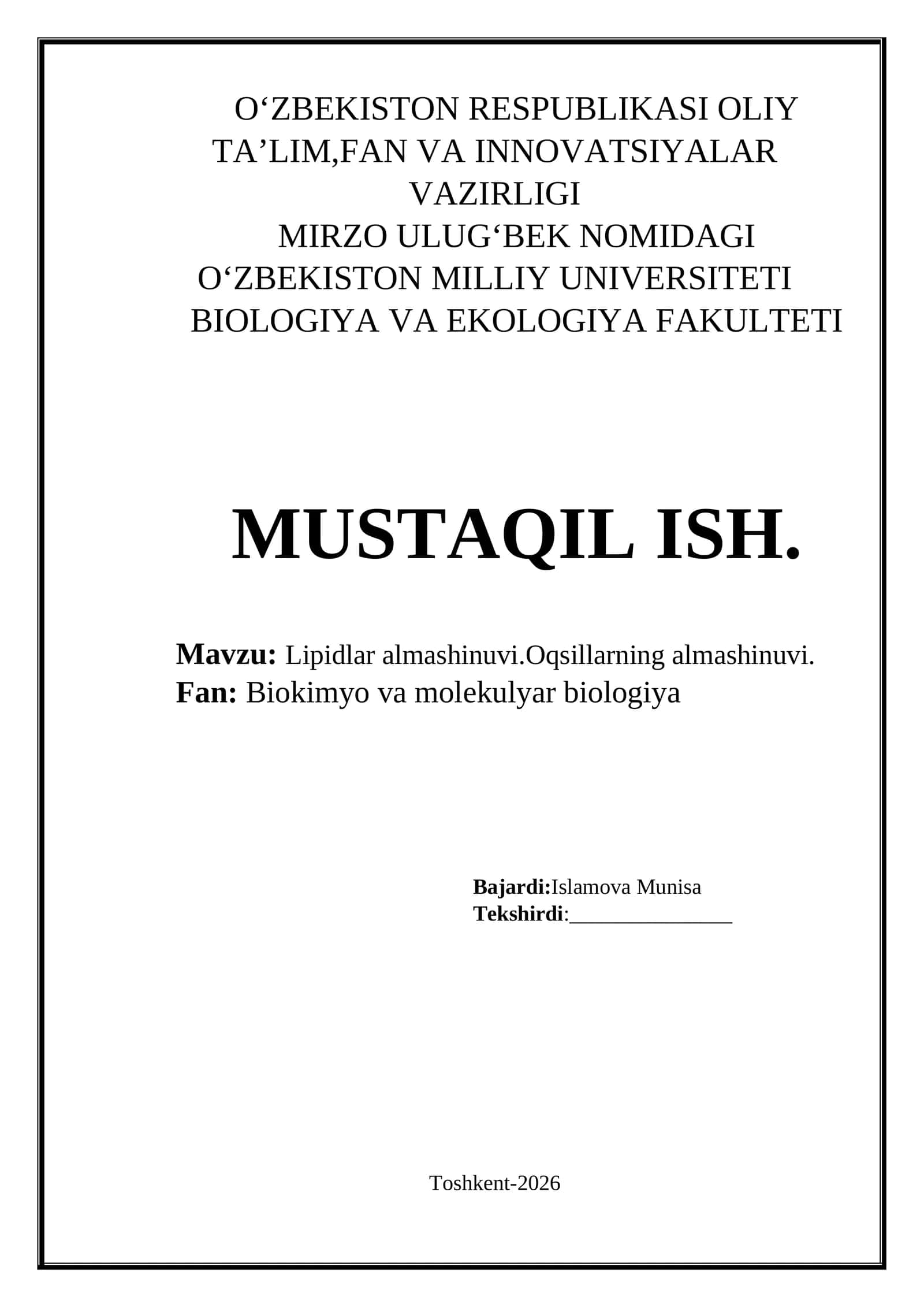 Lipidlar almashinuvi.Oqsillarning almashinuvi 1