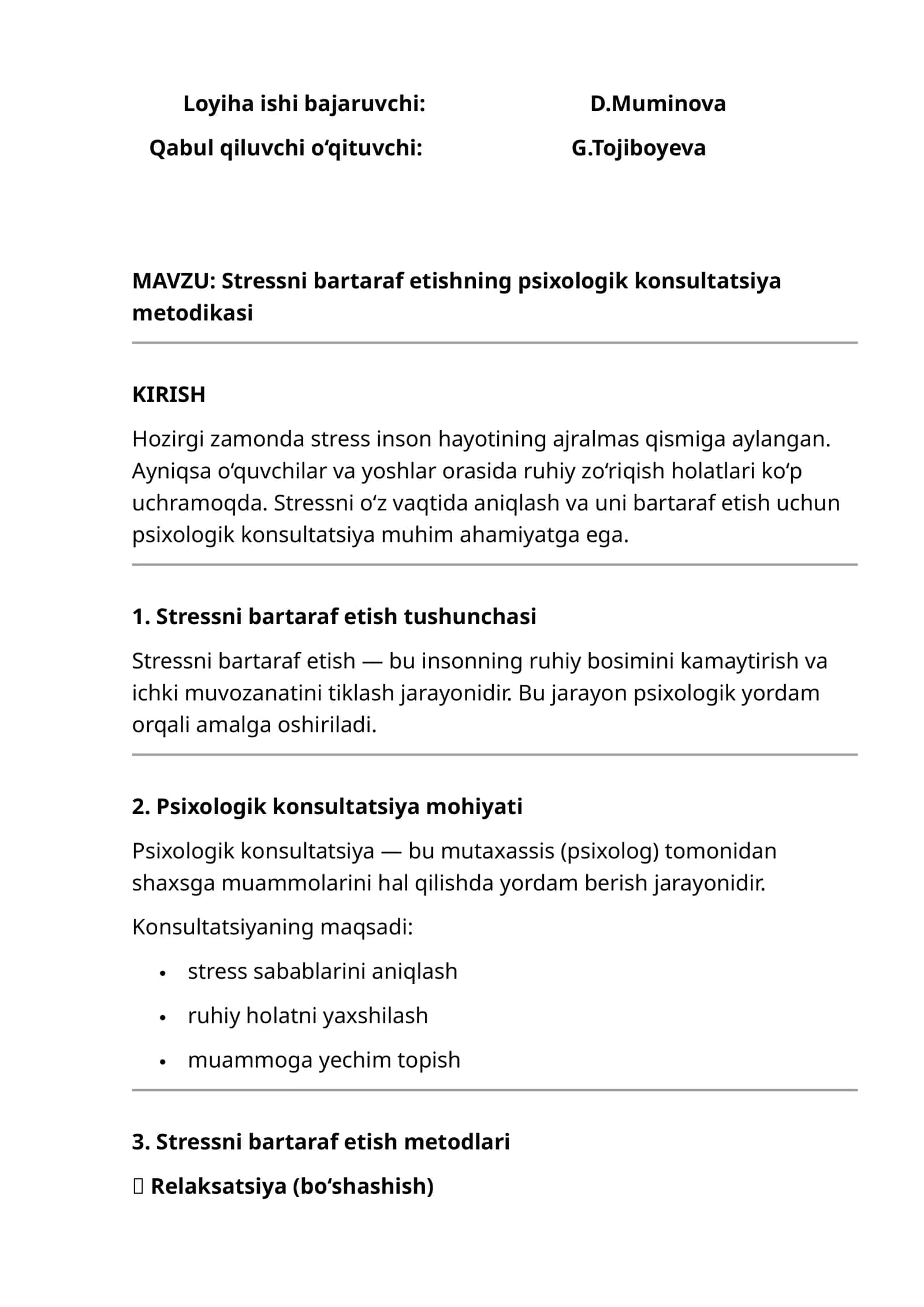 Stressni bartaraf etishning psixologik konsultatsiya metodikasi 1