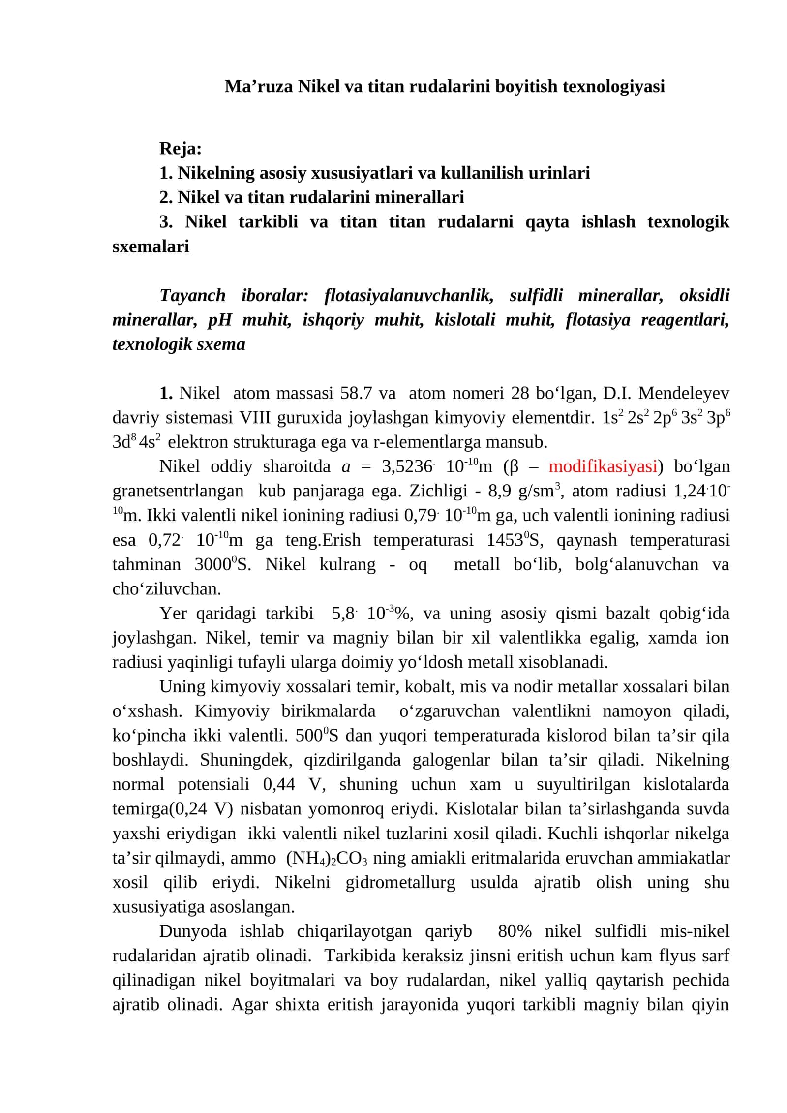 Nikel va Titan Rudalari Boyitish Texnologiyasi 1