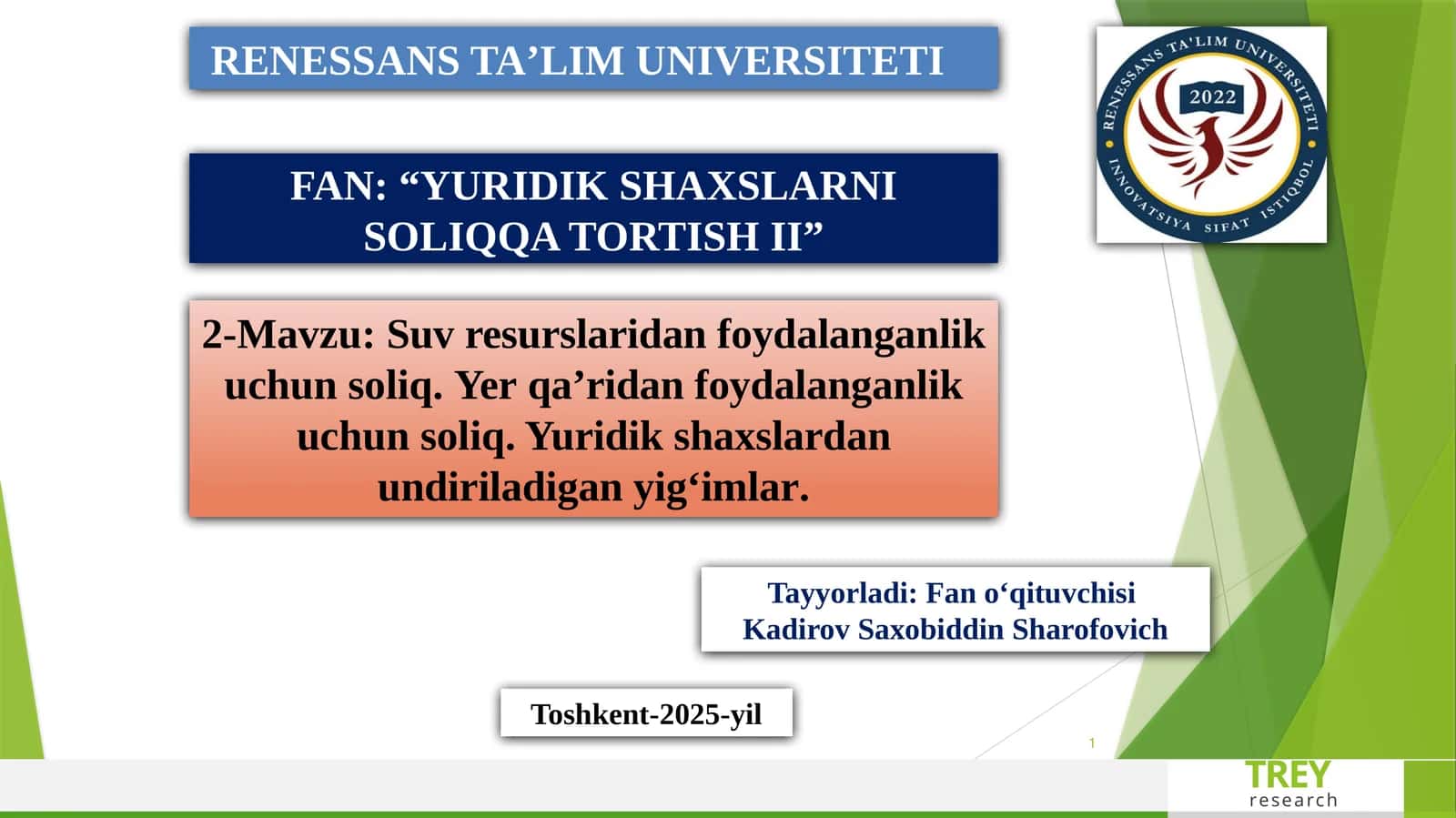 “YURIDIK SHAXSLARNI SOLIQQA TORTISH II” 1