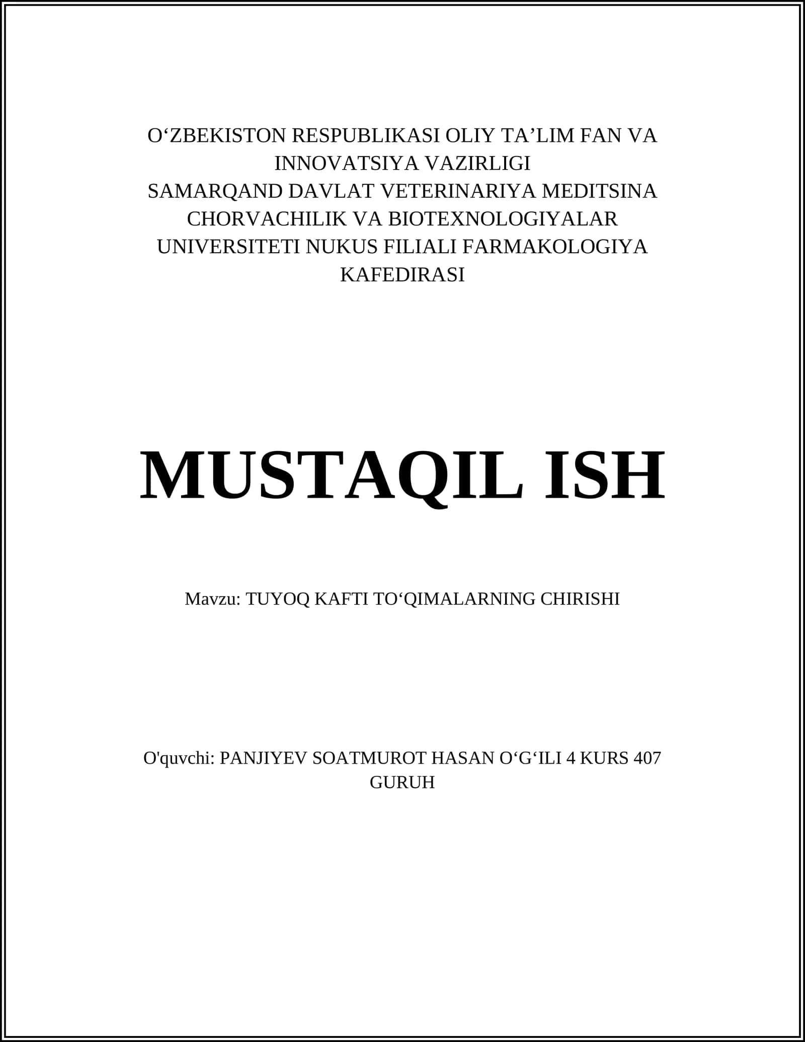 TUYOQ KAFTI TOʻQIMALARNING CHIRISHI 1