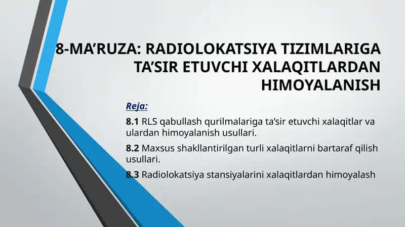 RLS qabullash qurilmalariga ta’sir etuvchi xalaqitlar va ulardan himoyalanish usullari 1