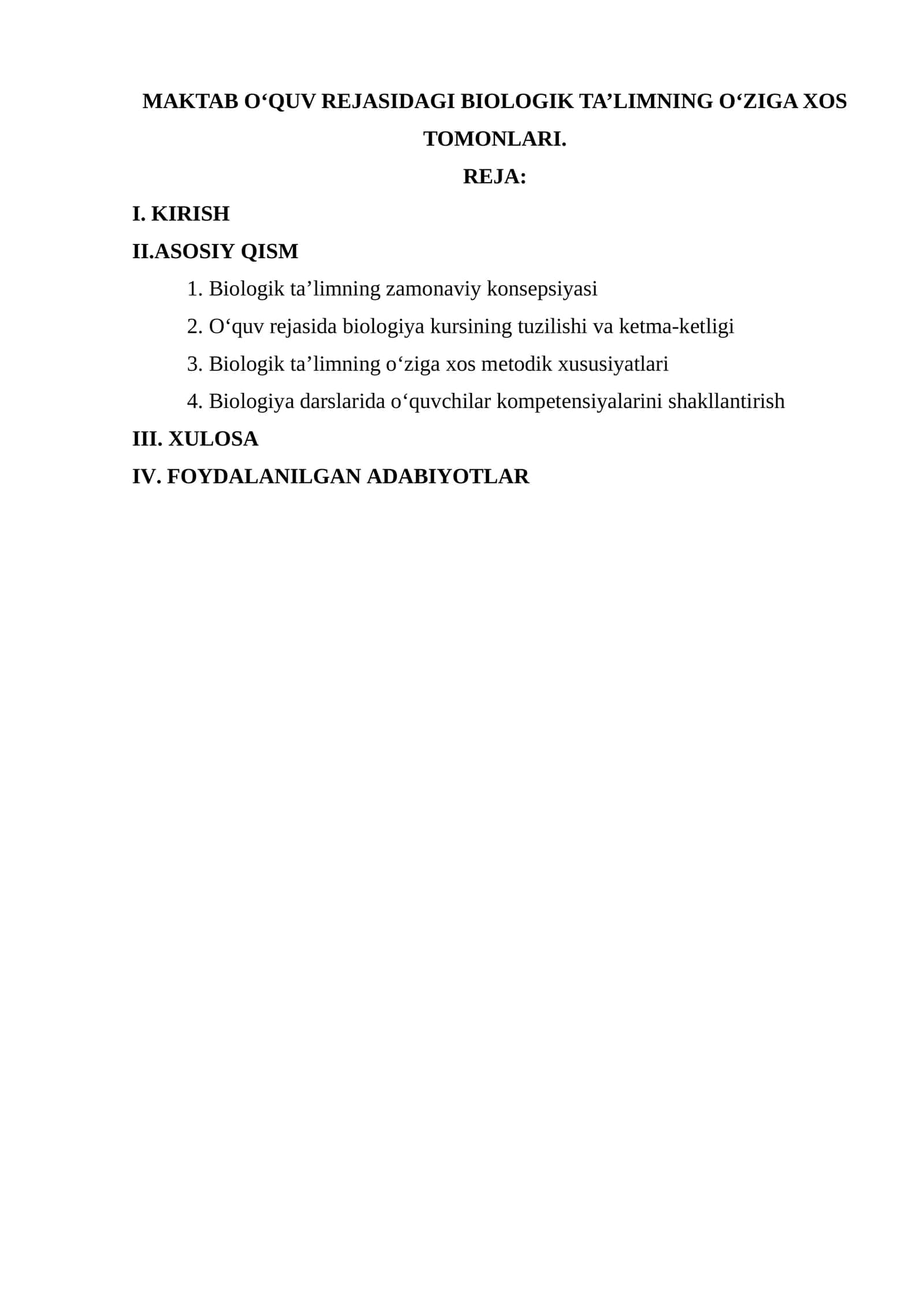 MAKTAB O‘QUV REJASIDAGI BIOLOGIK TA’LIMNING O‘ZIGA XOS TOMONLARI 1