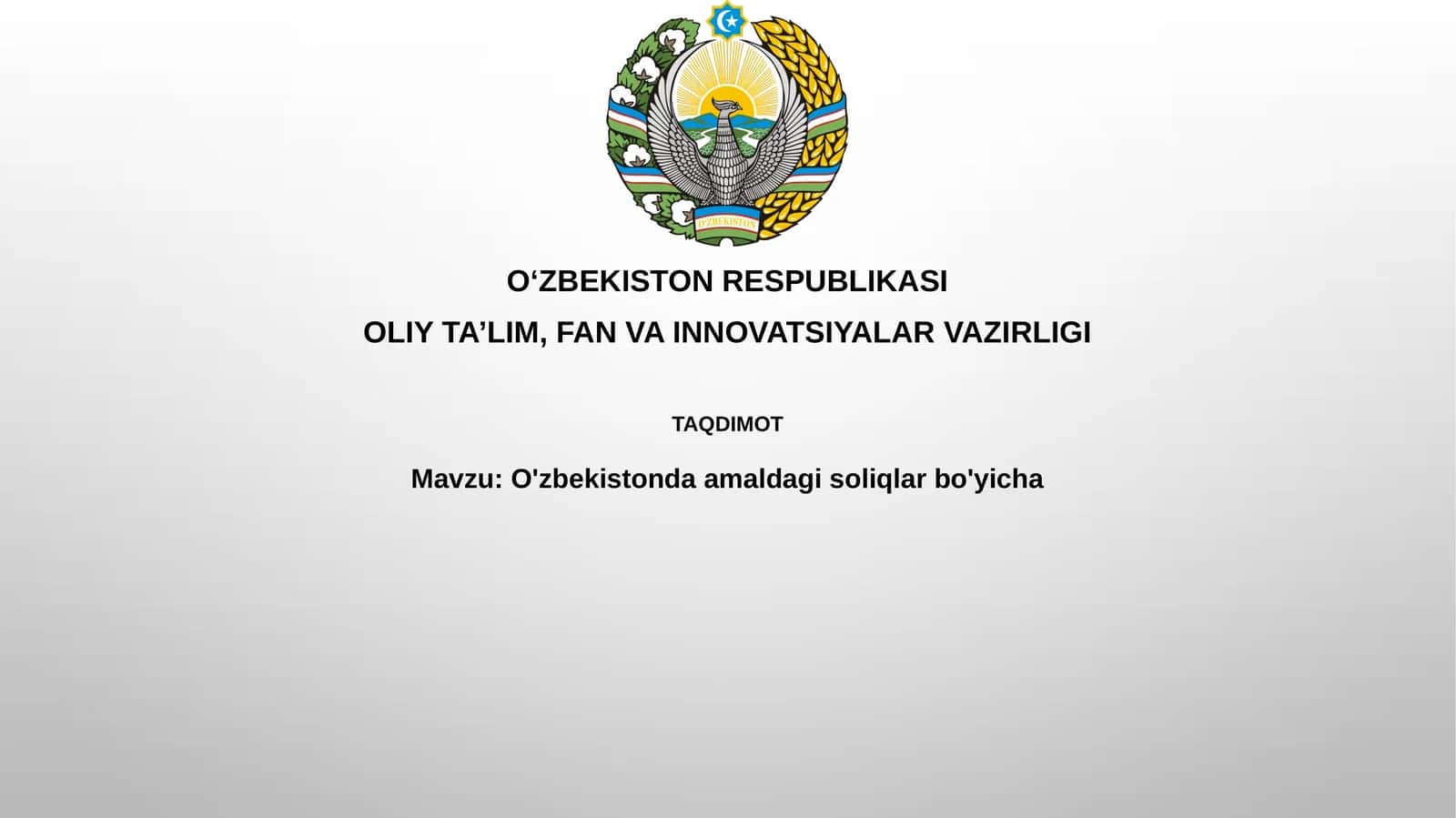 O'zbekistonda amaldagi soliqlar bo'yicha 1