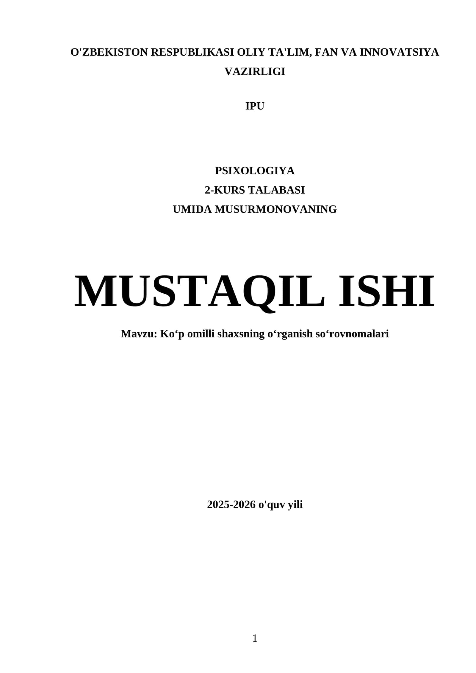 Koʻp omilli shaxsning oʻrganish soʻrovnomalari 1