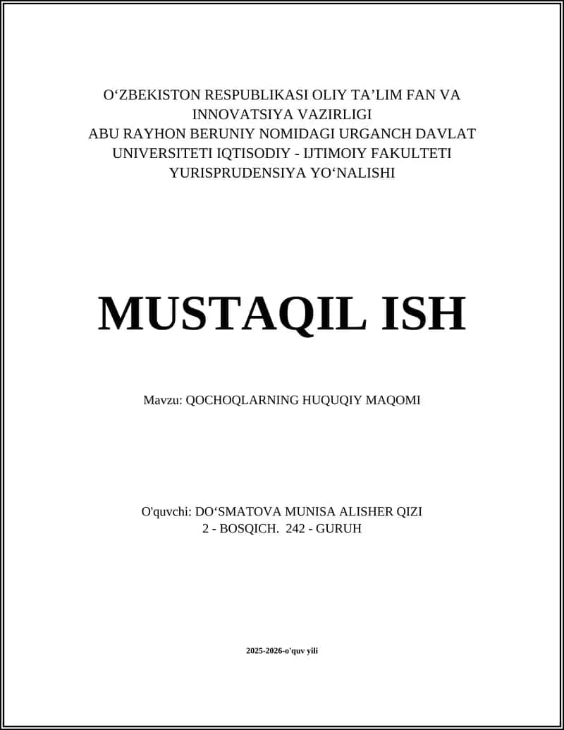 QOCHOQLARNING HUQUQIY MAQOMI 1