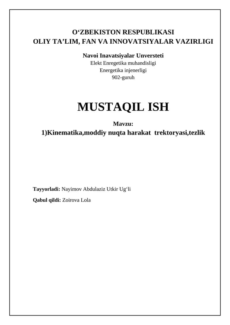Kinematika asoslari 1