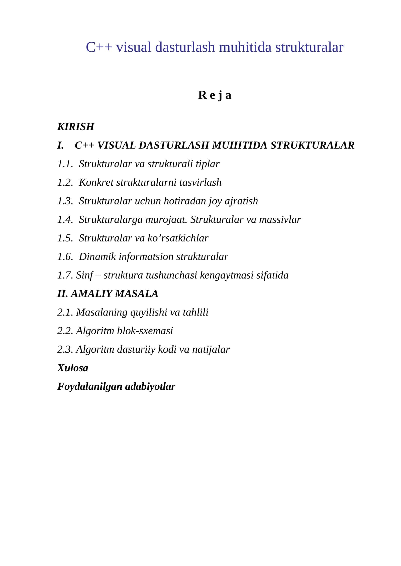C++ visual dasturlash muhitida strukturalar 1