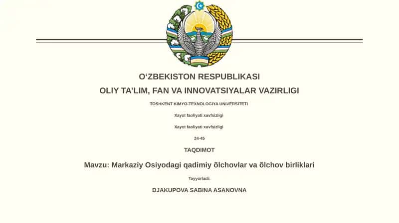 Qadimgi Markaziy Osiyodagi qadimiy õlchovlar va õlchov birliklari 1