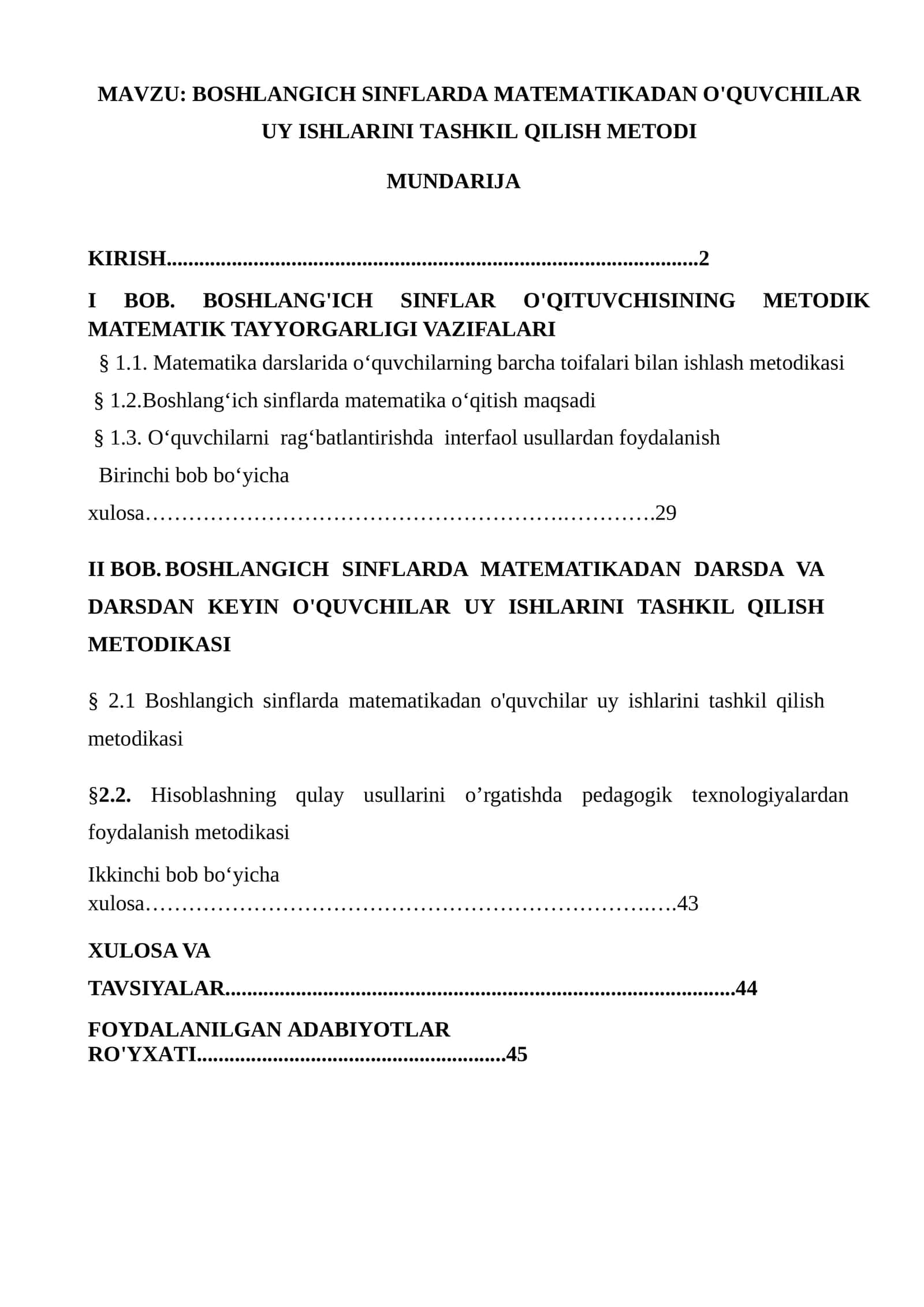 BOSHLANGICH SINFLARDA MATEMATIKADAN O'QUVCHILAR UY ISHLARINI TASHKIL QILISH METODI 1