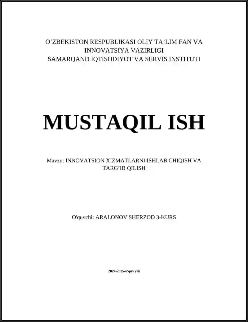 INNOVATSION XIZMATLARNI ISHLAB CHIQISH VA TARG’IB QILISH 1