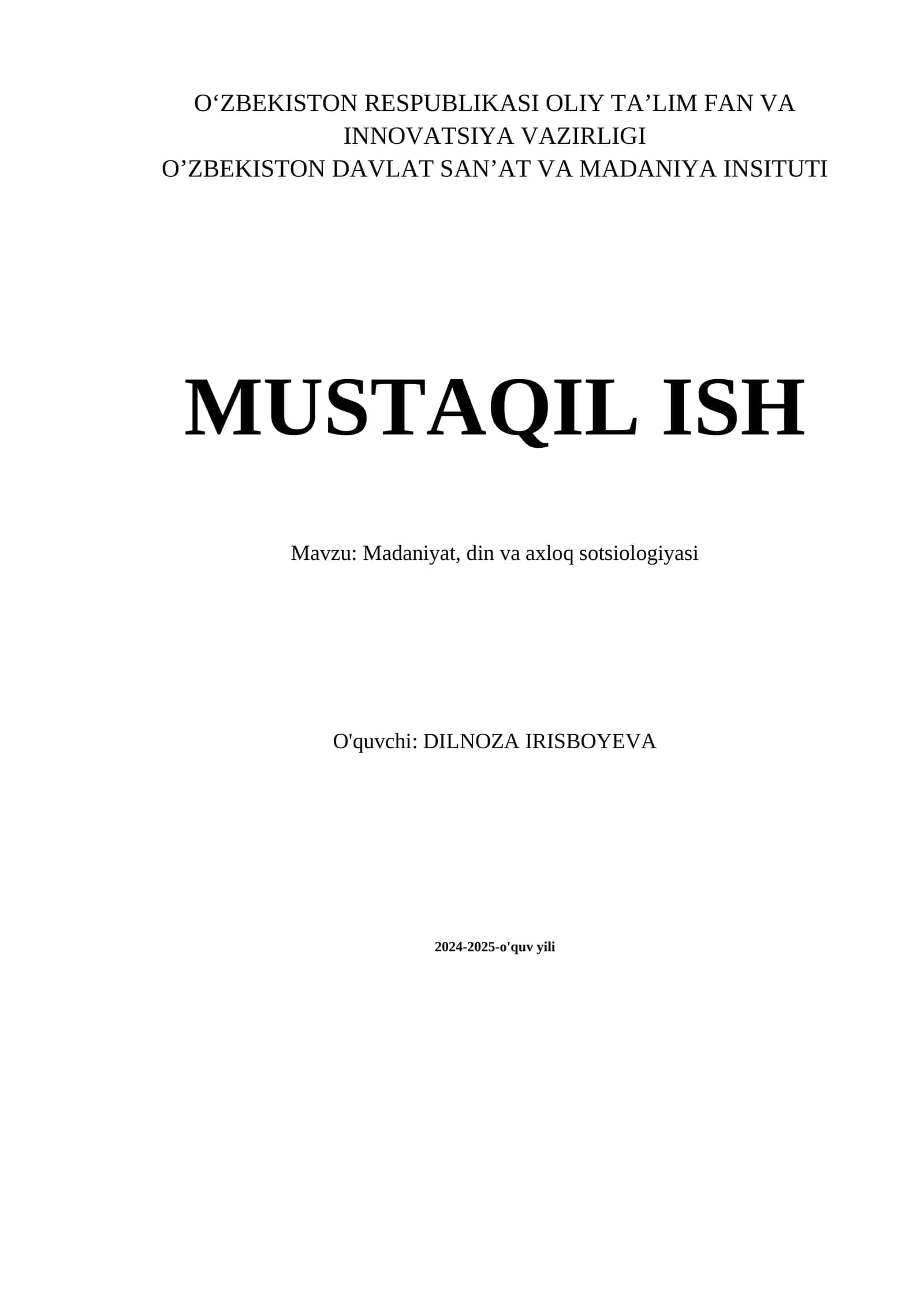 Madaniyat, din va axloq sotsiologiyasi 1