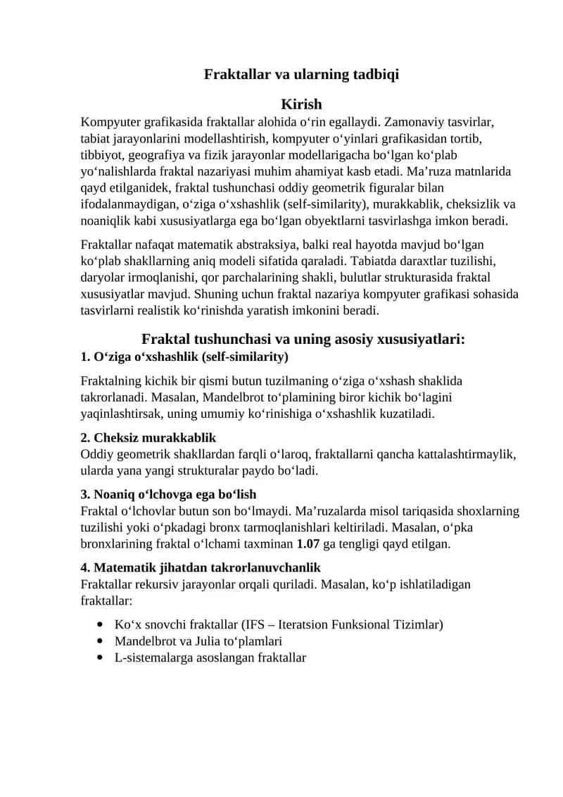 Fraktallar va ularning tadbiqi 1