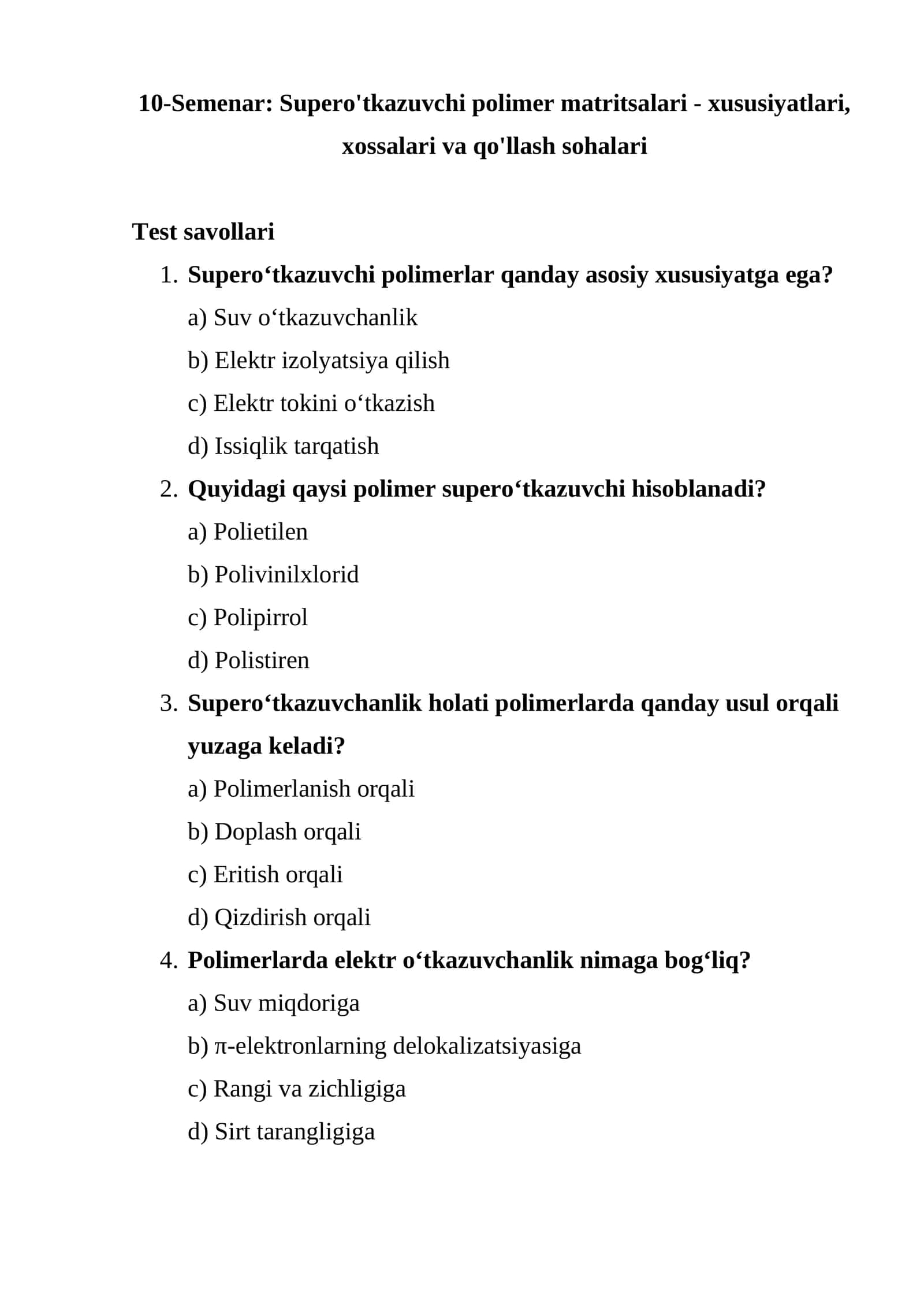 10-Semenar: Supero'tkazuvchi polimer matritsalari 1