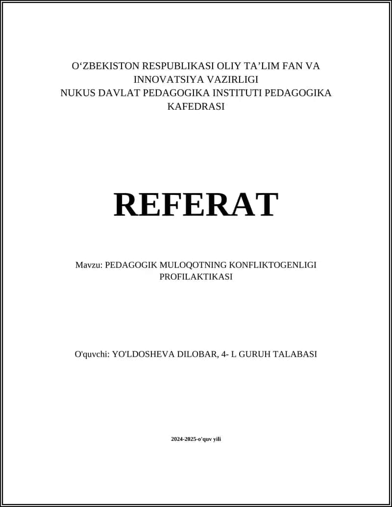 PEDAGOGIK MULOQOTNING KONFLIKTOGENLIGI PROFILAKTIKASI 1