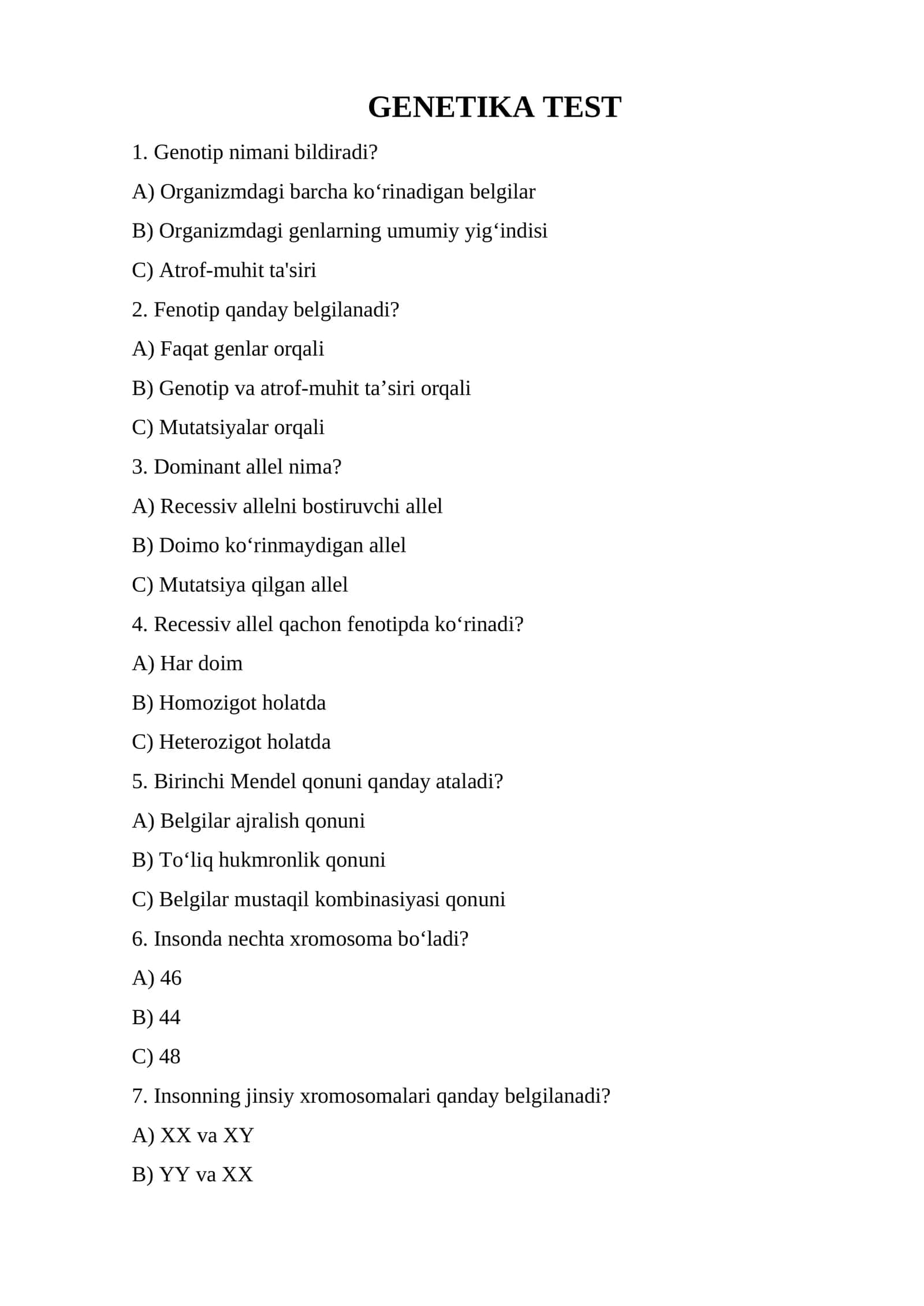 GENETIKA TEST 1