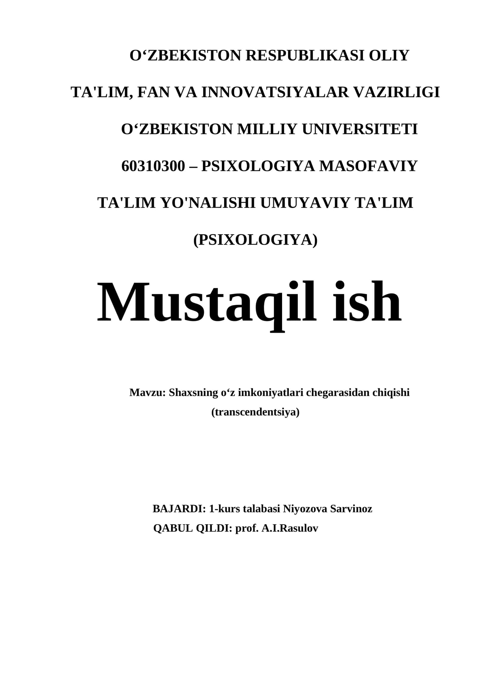 Shaxsning o‘z imkoniyatlari chegarasidan chiqishi (transcendentsiya) 1