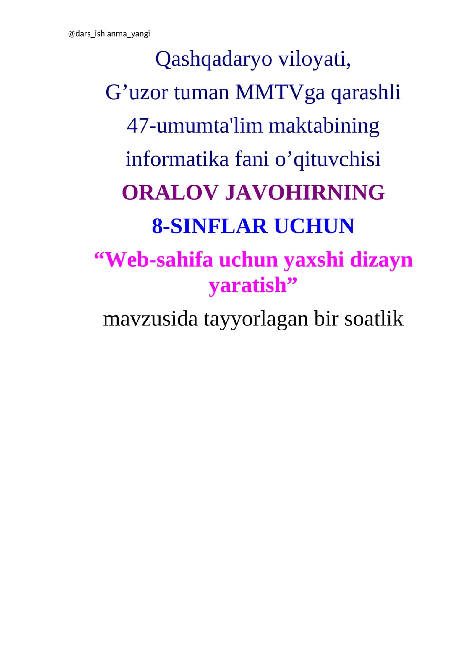 Yangi tayyorlovchi dars ishlanmasi 1