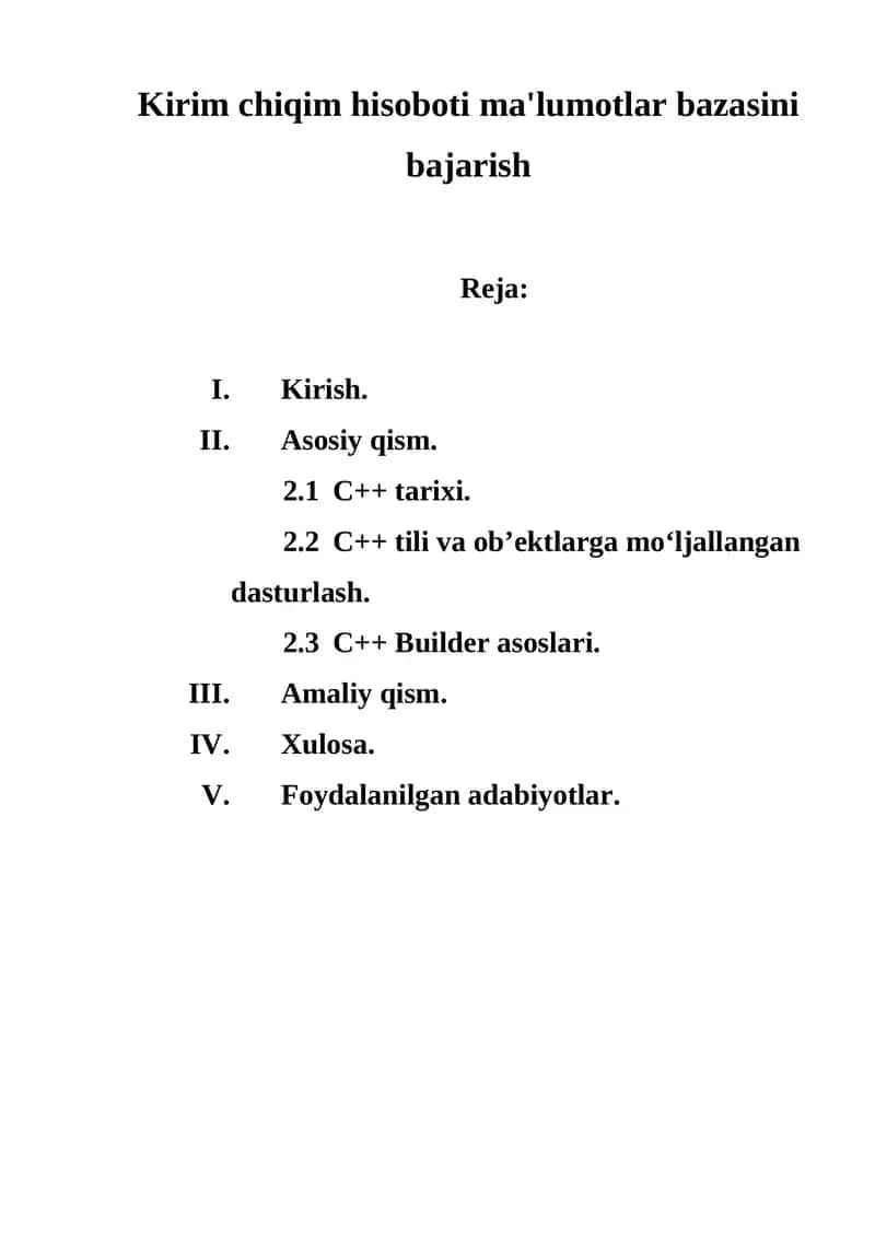 Kirim chiqim hisoboti ma'lumotlar bazasini bajarish 1