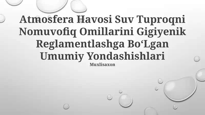 Atmosfera Havosi Suv Tuproqni Nomuvofiq Omillarini Gigiyenik Reglamentlashga BoʻLgan Umumiy Yondashishlari 1