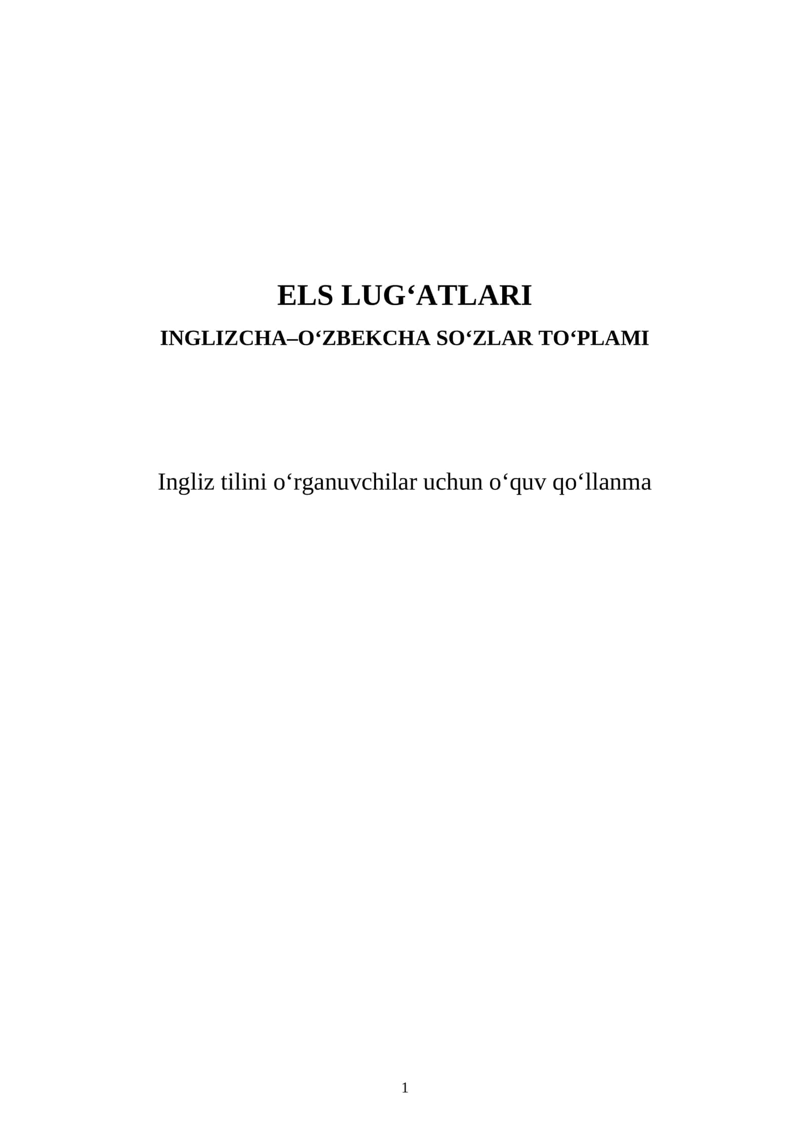 INGLIZCHA–O‘ZBEKCHA SO‘ZLAR TO‘PLAMI 1