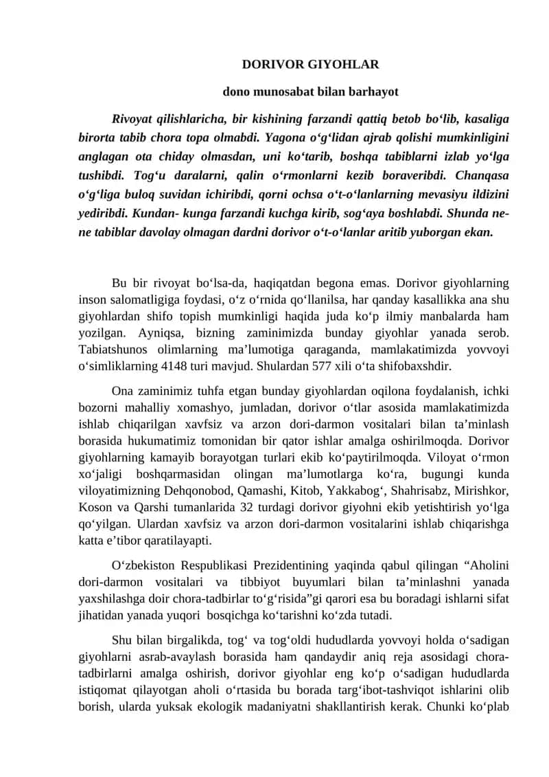 Dorivor Giyohlar 1