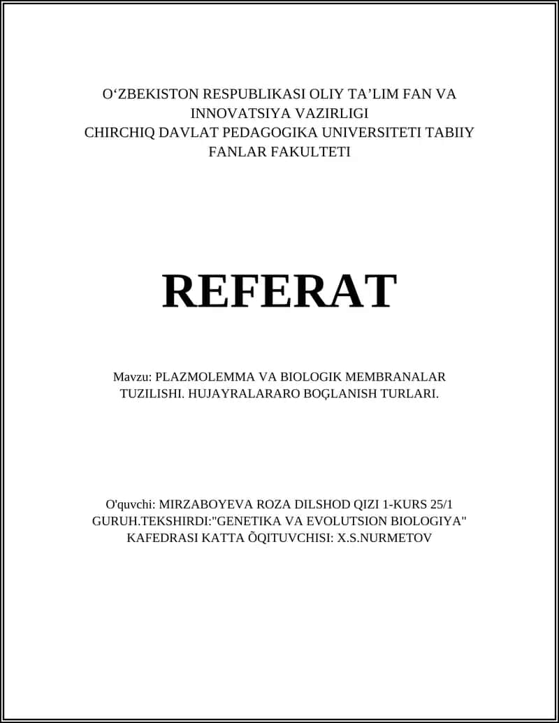 Plazmolemma va biologik membranalar tuzilishi 1