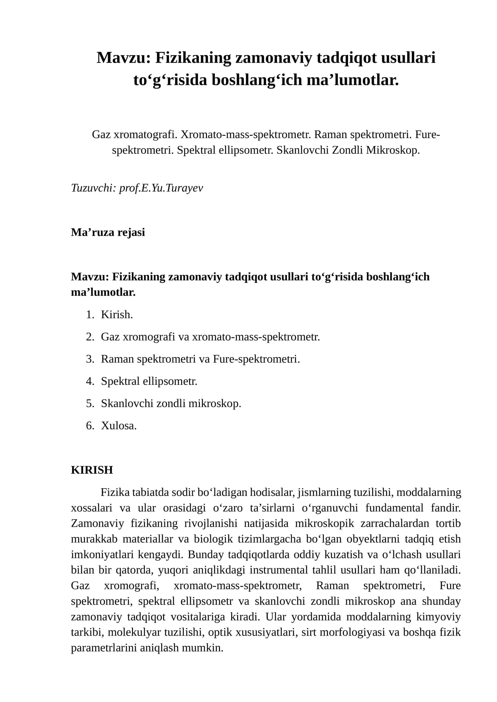 Fizikaning zamonaviy tadqiqot usullari 1