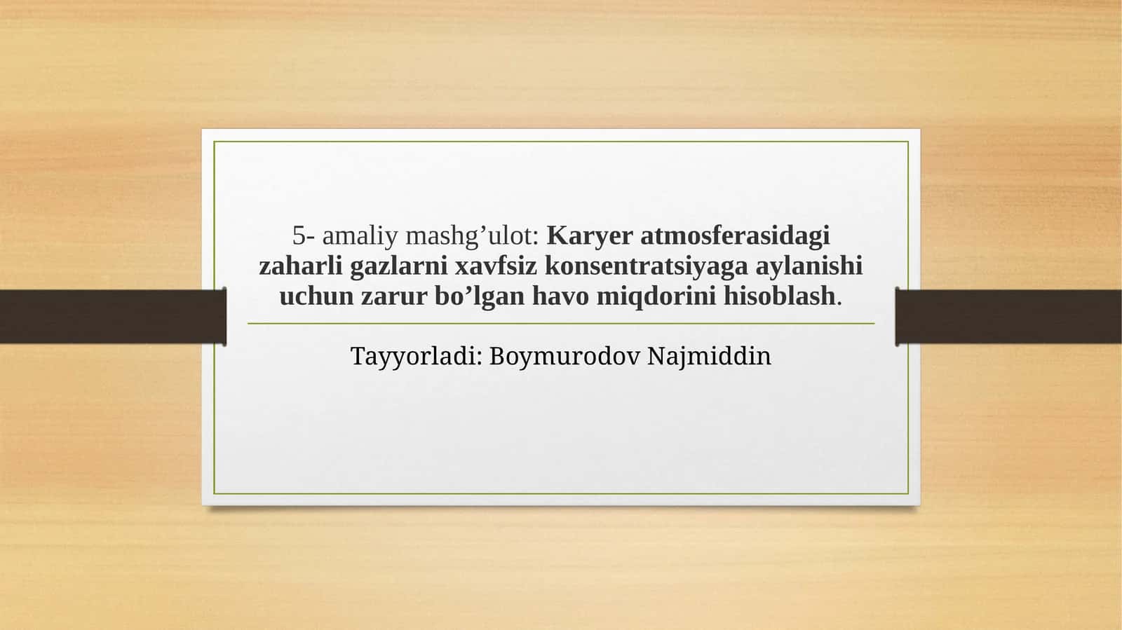 Karyerat atmosferasi dagi zaharli gazlar nixavfsiz konsentratsiyaga aylanishi uchun zarur bo'lgan havo miqdorini hisoblash 1