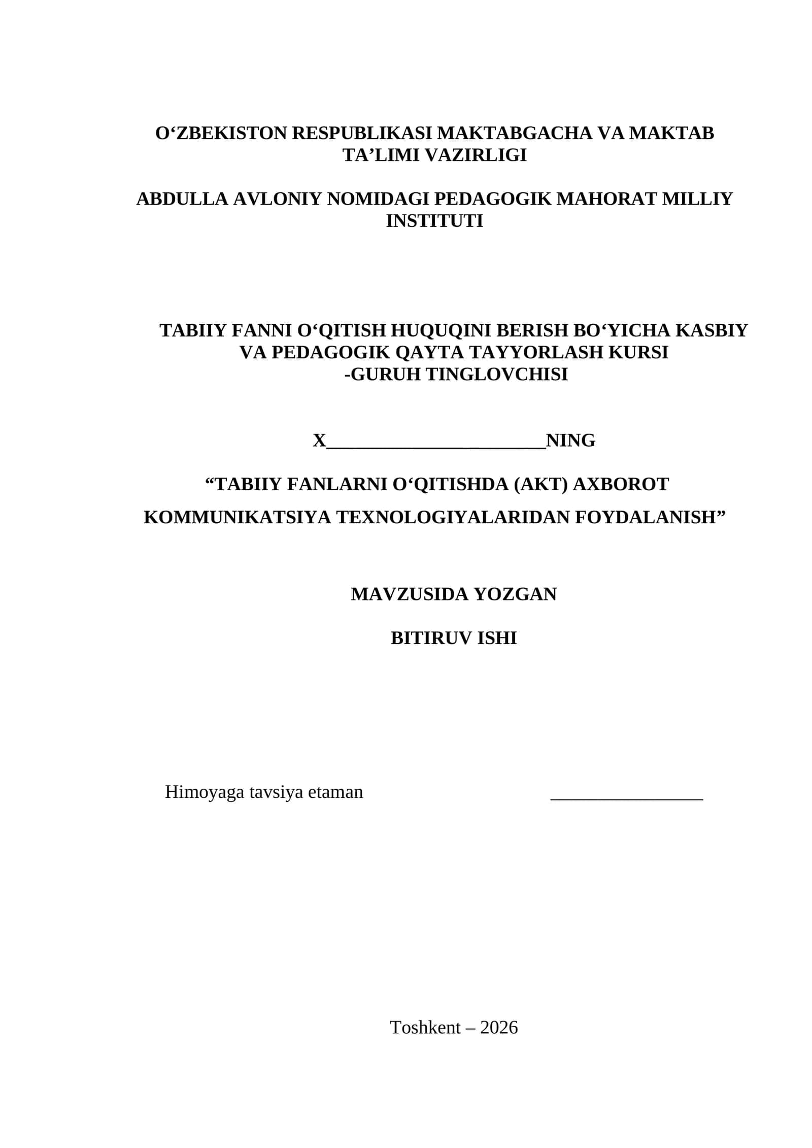 TABIIY FANLARNI OʻQITISHDA (AKT) AXBOROT KOMMUNIKATSIYA TEXNOLOGIYALARIDAN FOYDALANISH 1