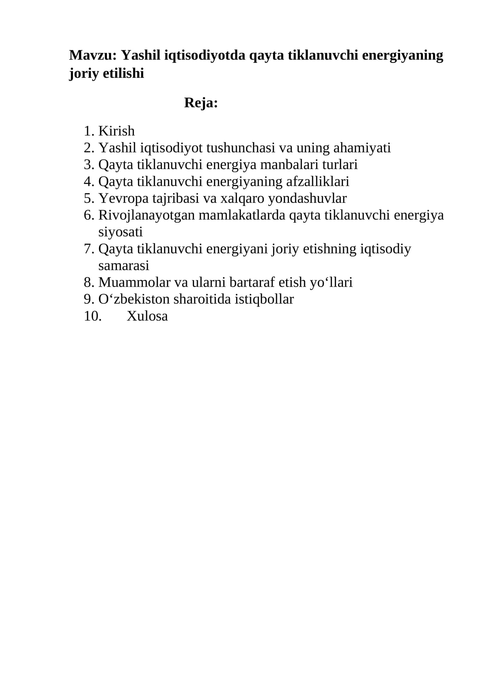 Yashil iqtisodiyotda qayta tiklanuvchi energiyaning joriy etilishi 1